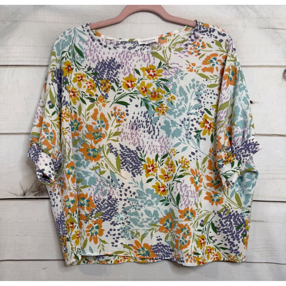 First Love by‎ Lovelyn Floral Dolman Sleeve Blouse Small T11675 Made in USA